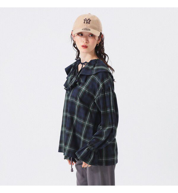 BEAMSBOY「チェック フリルカラー シャツ」|シャツ・ブラウス|