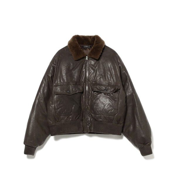 BEAMS「ワイドショートフィット G-1 シープレザー ダウンジャケット」|ブルゾン・スタジャン|D.BROWN