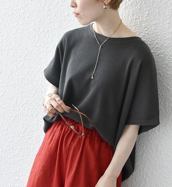 SHIPS any「【WEB限定】SHIPS any:〈洗濯機可能〉ワッフル ワイド TEE」|Tシャツ・カットソー|チャコールグレー