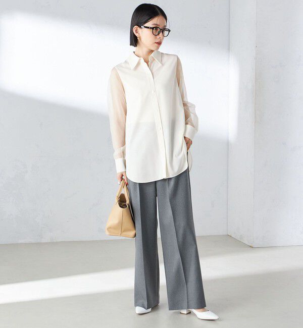 SHIPS for women「〈手洗い可能〉シアー袖 ドッキング シャツ」|シャツ・ブラウス|