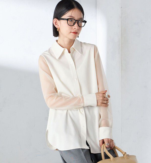 SHIPS for women「〈手洗い可能〉シアー袖 ドッキング シャツ」|シャツ・ブラウス|