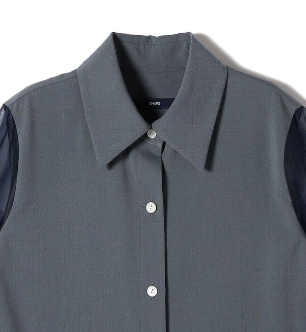 SHIPS for women「〈手洗い可能〉シアー袖 ドッキング シャツ」|シャツ・ブラウス|