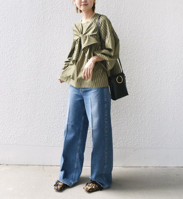 SHIPS for women「【WEB限定】〈手洗い可能〉前後 2WAY リボン デザイン ストライプ ブラウス」|シャツ・ブラウス|