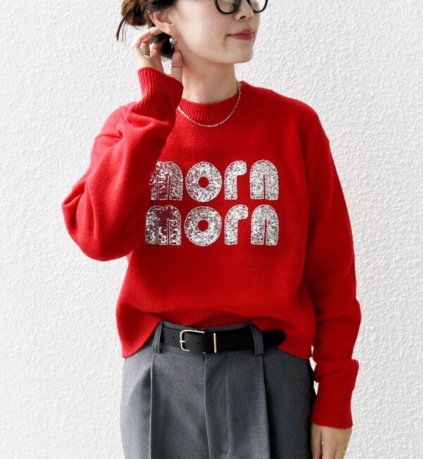 SHIPS for women「【WEB限定】〈手洗い可能〉スパンコール ロゴ ニット」|ニット・セーター|