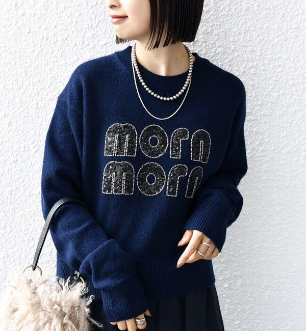SHIPS for women「【WEB限定】〈手洗い可能〉スパンコール ロゴ ニット」|ニット・セーター|