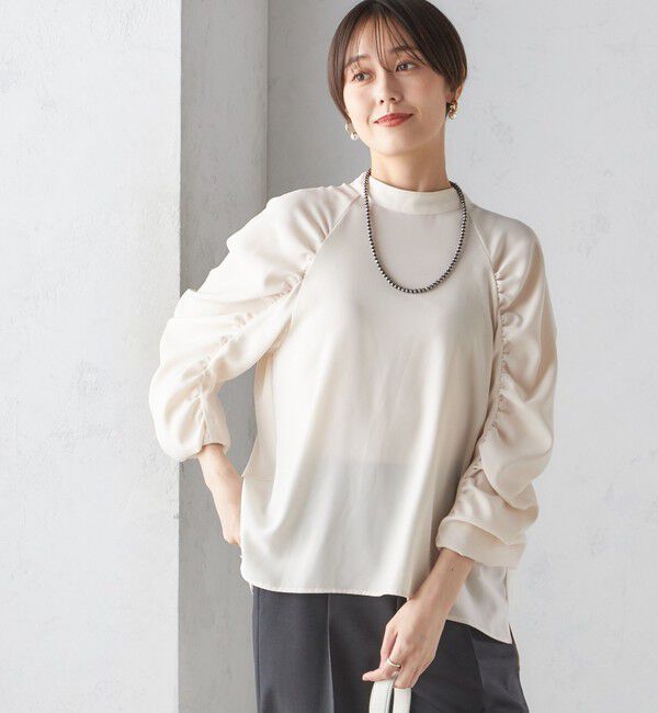 SHIPS for women「〈手洗い可能〉ストレッチ ジョーゼット 袖 ギャザー ブラウス」|シャツ・ブラウス|ナチュラル