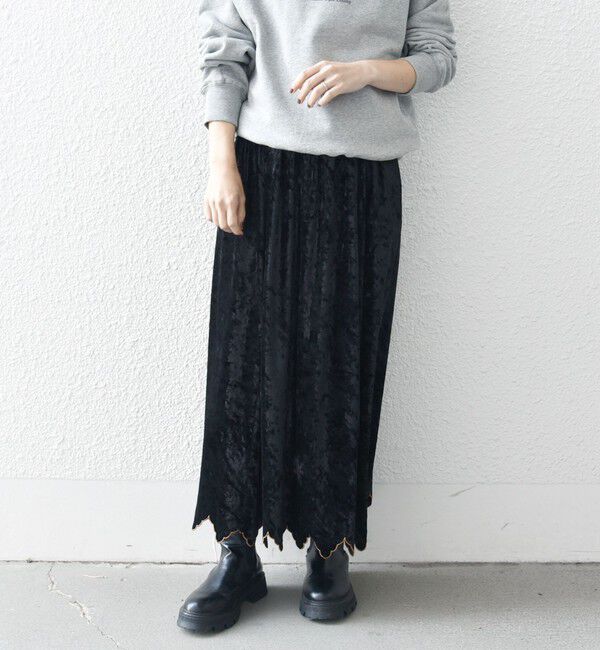 SHIPS any「bon_meur:〈手洗い可能〉クラッシュ ベロア シャーリング 2WAY スカート」|フレア|