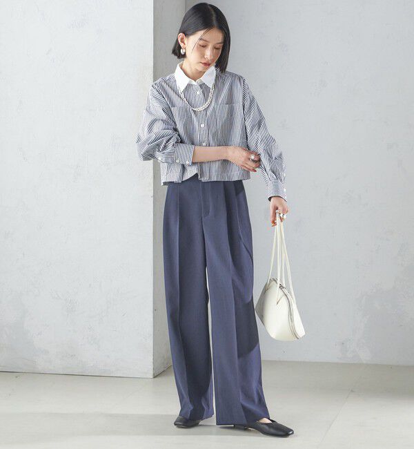 SHIPS for women「〈洗濯機可能〉ピン オックス 刺繍 クロップド シャツ」|シャツ・ブラウス|