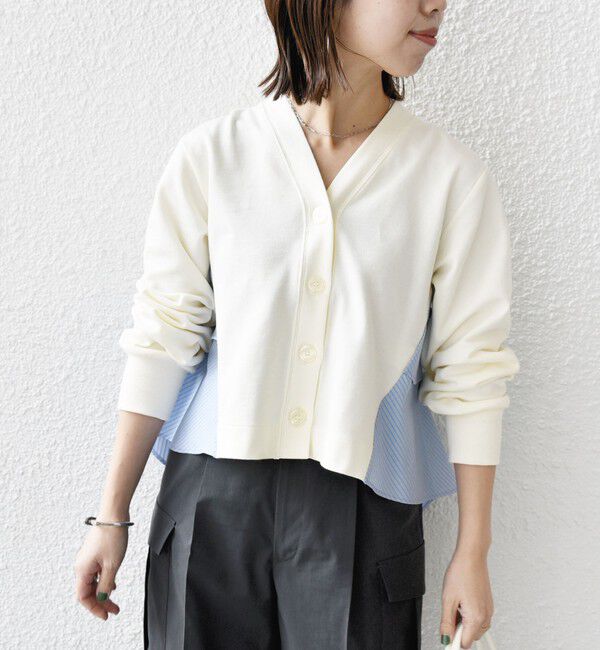 SHIPS for women「【WEB限定】〈手洗い可能〉布帛 コンビ Vネック カーディガン」|カーディガン|