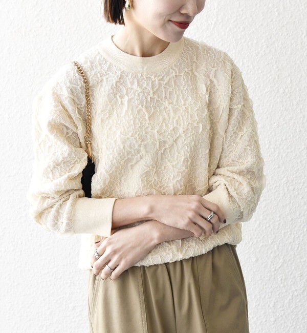 SHIPS any「SHIPS any:〈手洗い可能〉ジャカード バンピー クルーネック プルオーバー」|ニット・セーター|ナチュラル