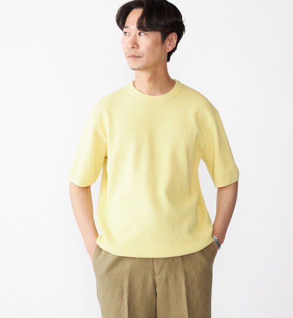 SHIPS「SHIPS:〈手洗い可能〉リネン バスケット ニット Tシャツ」|Tシャツ・カットソー|クリーム