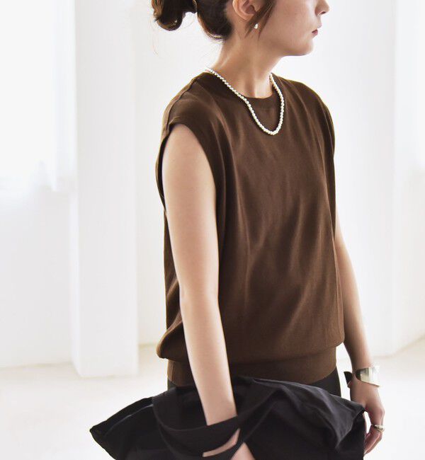 quaranciel「quaranciel:〈接触冷感〉フレンチスリーブ ベーシック シアー ニット プルオーバー」|ニット・セーター|