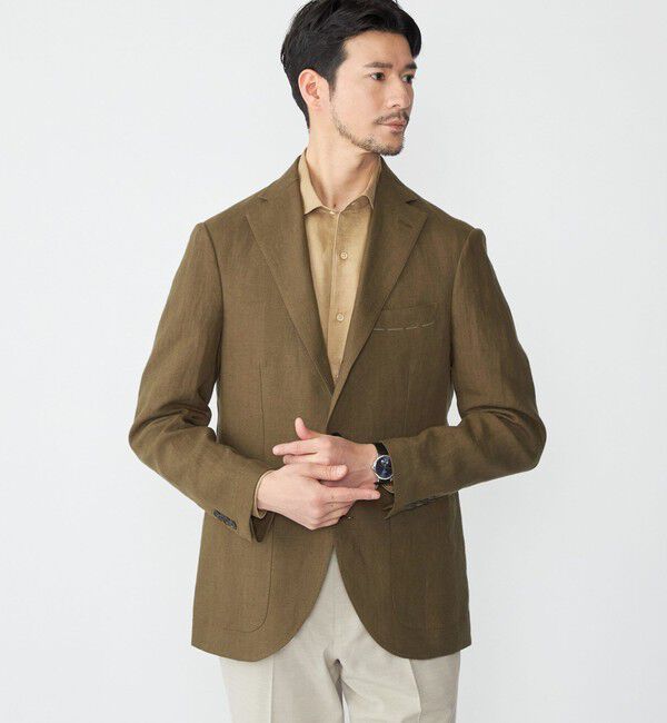 SHIPS「SHIPS: リネン ソリッド シャツ ジャケット」|テーラードジャケット|オリーブ