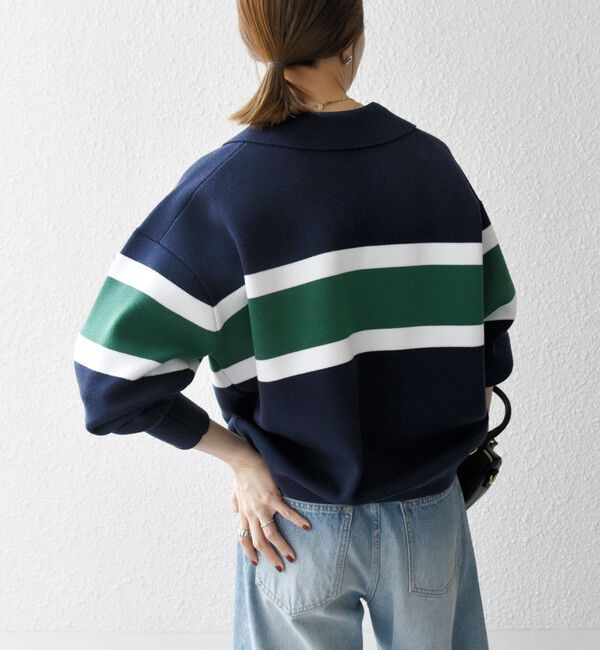 SHIPS any「SHIPS any:〈手洗い可能〉パネル ボーダー スキッパー ニット プルオーバー」|ニット・セーター|