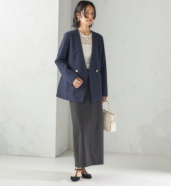 SHIPS for women「〈吸水速乾 / 防シワ加工 / 洗濯機可能〉スーティング ジャージー カラーレス ジャケット」|ノーカラージャケット|