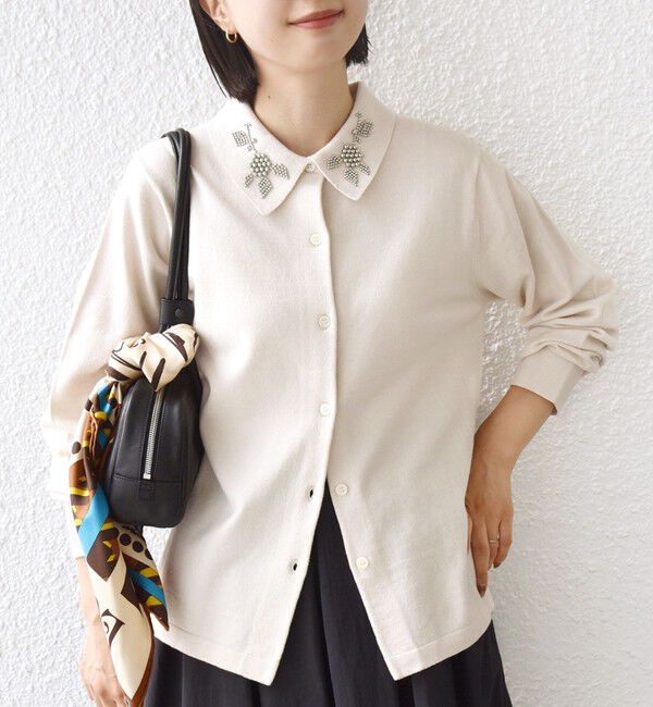 SHIPS for women「【WEB限定】〈手洗い可能〉ビーズ 刺しゅう 襟付 ニット カーディガン」|カーディガン|