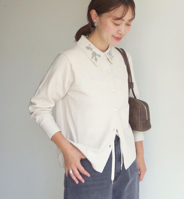 SHIPS for women「【WEB限定】〈手洗い可能〉ビーズ 刺しゅう 襟付 ニット カーディガン」|カーディガン|