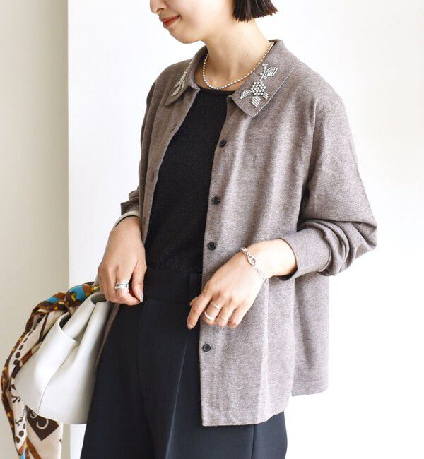 SHIPS for women「【WEB限定】〈手洗い可能〉ビーズ 刺しゅう 襟付 ニット カーディガン」|カーディガン|