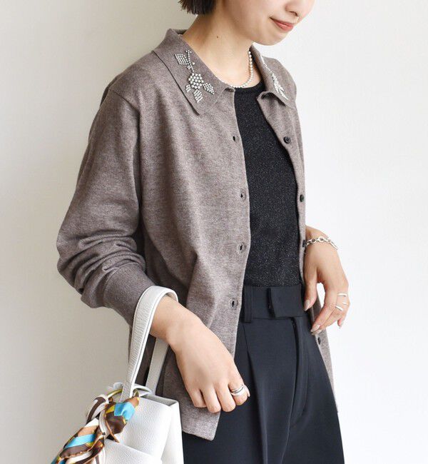 SHIPS for women「【WEB限定】〈手洗い可能〉ビーズ 刺しゅう 襟付 ニット カーディガン」|カーディガン|
