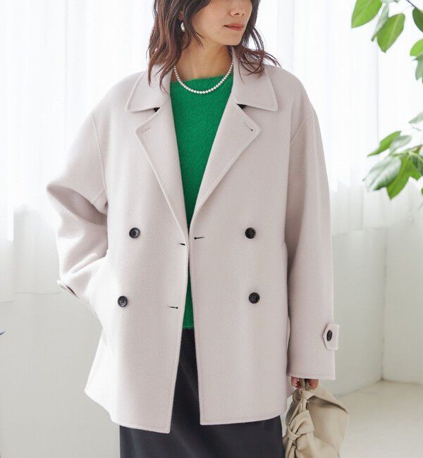 SHIPS for women「SUPER140 ダブル フェイス ショート コート」|ピーコート|ライトグレー