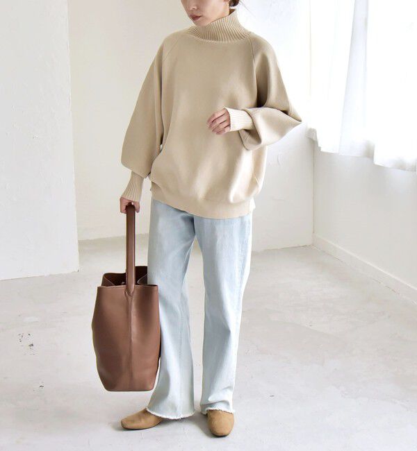 quaranciel「quaranciel:〈洗濯機可能〉タートルネック ラグラン ロングリブ ニット プルオーバー」|ニット・セーター|