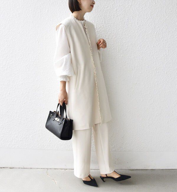 SHIPS for women「【SHIPS別注】kaene:〈洗濯機可能〉ダンボール フリル ロング ジレ（セレモニー対応可）」|ベスト・ジレ|