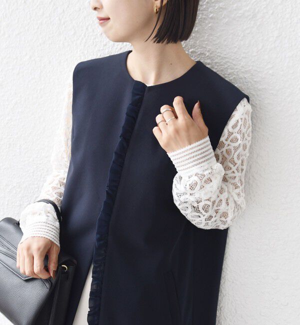 SHIPS for women「【SHIPS別注】kaene:〈洗濯機可能〉ダンボール フリル ロング ジレ（セレモニー対応可）」|ベスト・ジレ|