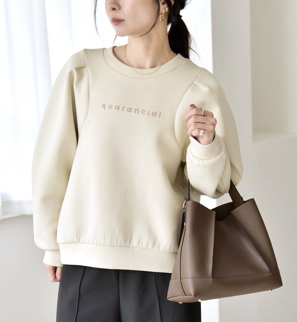 quaranciel「quaranciel:〈洗濯機可能〉スタッズ ロゴ ダンボール スウェット プルオーバー」|スウェット・ジャージ|ベージュ