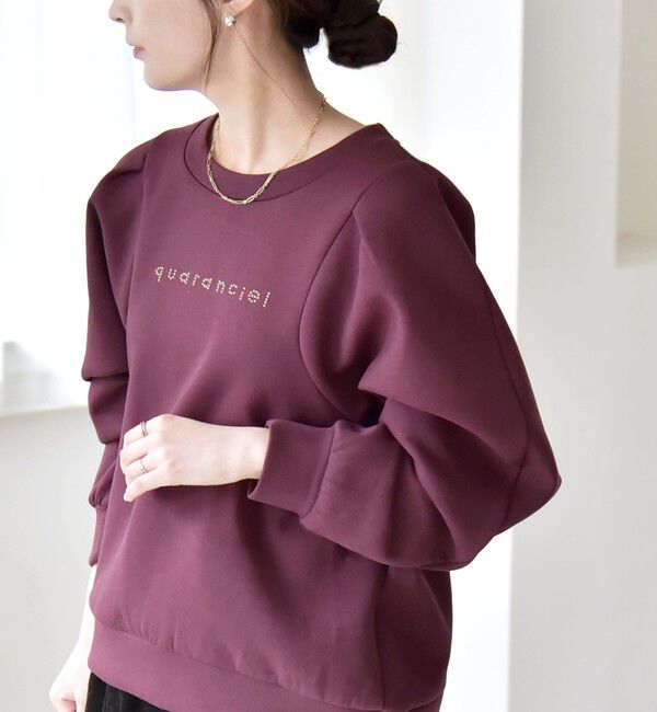 quaranciel「quaranciel:〈洗濯機可能〉スタッズ ロゴ ダンボール スウェット プルオーバー」|スウェット・ジャージ|ワイン