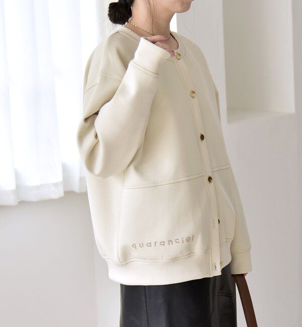 quaranciel「quaranciel:〈洗濯機可能〉スタッズ ロゴ ダンボール スウェット カーディガン」|スウェット・ジャージ|