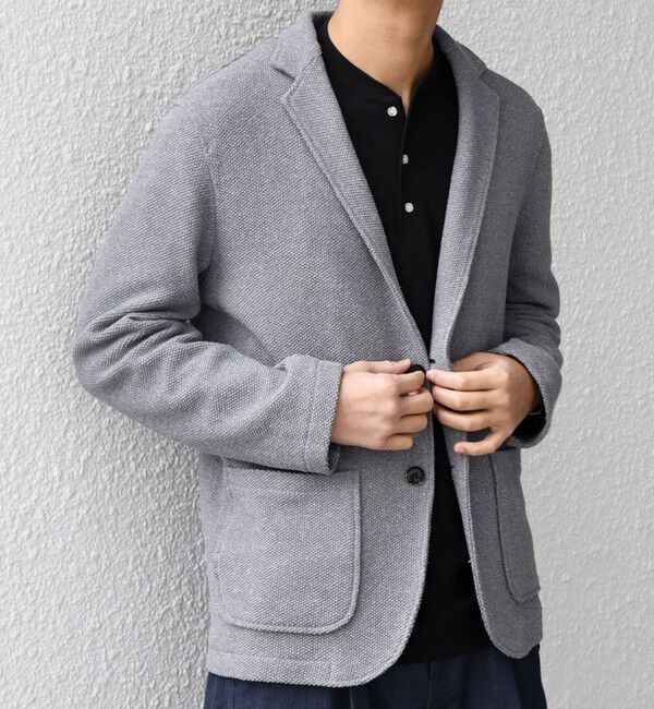 SHIPS any「SHIPS any:〈洗濯機可能〉TEXBRID(R) リネン混 タックハニカム ニット ジャケット◇」|テーラードジャケット|チャコールグレー