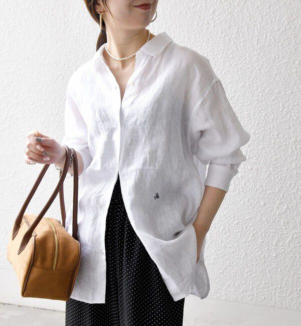 SHIPS any「《予約》SHIPS any:〈洗濯機可能〉リネン レギュラーカラー ルーズ 刺繍 シャツ」|シャツ・ブラウス|