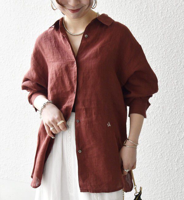 SHIPS any「《予約》SHIPS any:〈洗濯機可能〉リネン レギュラーカラー ルーズ 刺繍 シャツ」|シャツ・ブラウス|