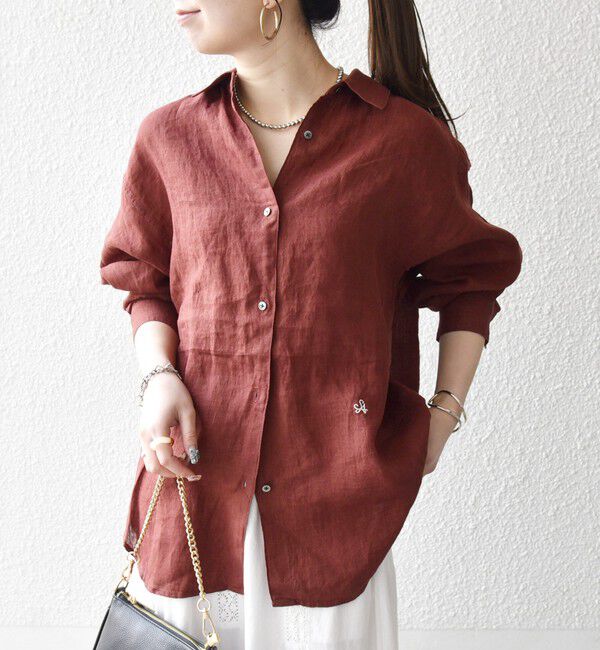 SHIPS any「《予約》SHIPS any:〈洗濯機可能〉リネン レギュラーカラー ルーズ 刺繍 シャツ」|シャツ・ブラウス|