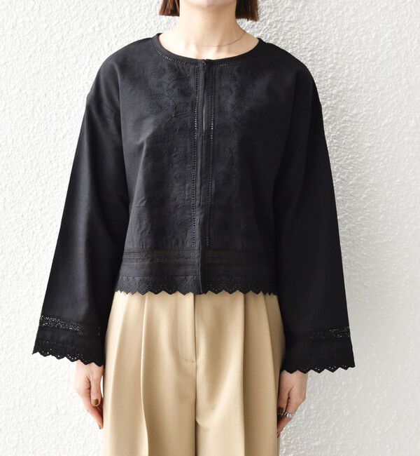 SHIPS any「《予約》SHIPS any:〈手洗い可能〉リネンミックス ハシゴレース シャツ カーディガン」|カーディガン|