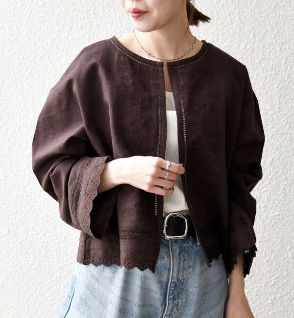 SHIPS any「《予約》SHIPS any:〈手洗い可能〉リネンミックス ハシゴレース シャツ カーディガン」|カーディガン|