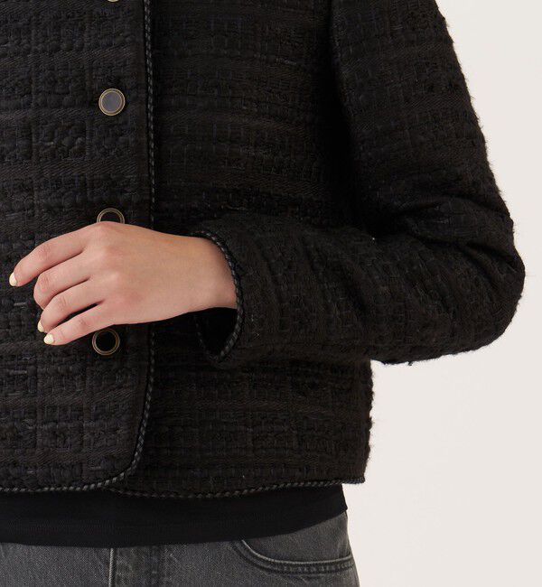 DES PRES「シックツイード クルーネックジャケット」|ノーカラージャケット|