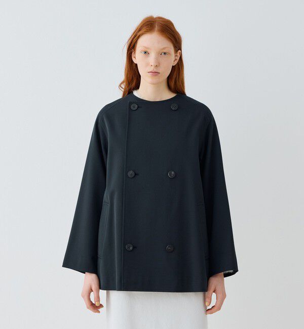 GALERIE VIE「コットンウールギャバジン カラーレスショートコート」|ノーカラーコート|