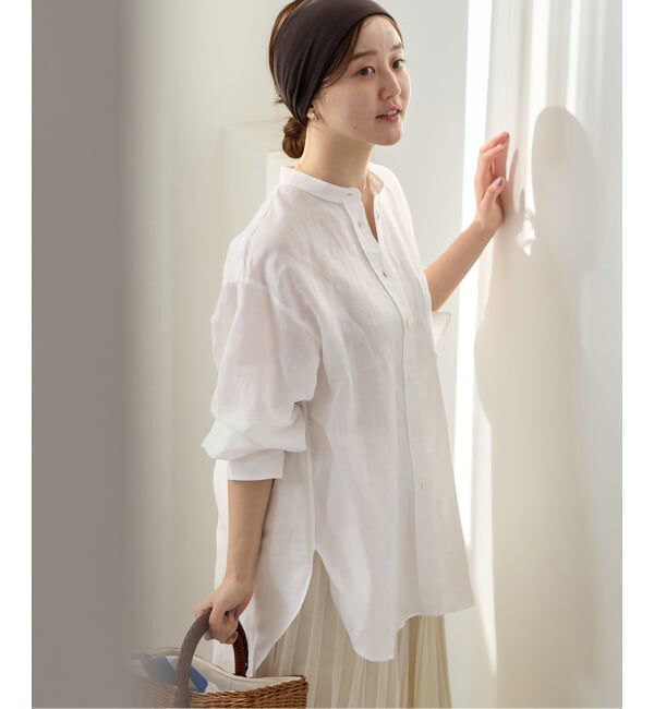 IENA「《一部カラーWEB限定》ラミーリヨセルバンドカラーシャツ」|シャツ・ブラウス|ホワイト