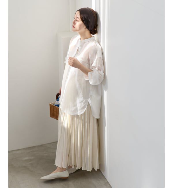 IENA「《一部カラーWEB限定》ラミーリヨセルバンドカラーシャツ」|シャツ・ブラウス|