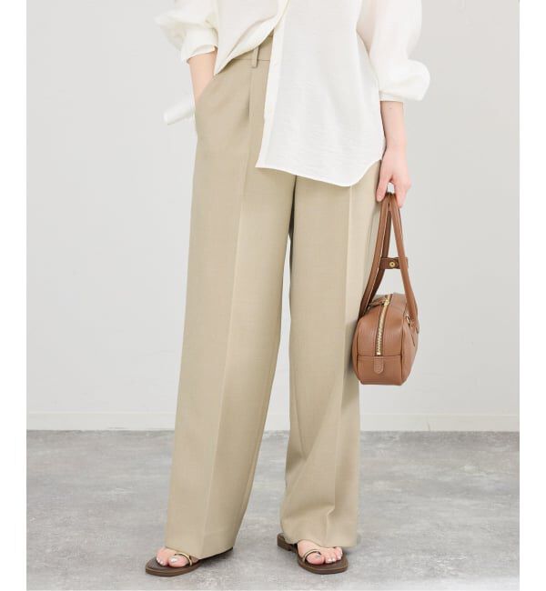 IENA「《セットアップ対応》ウォッシャブル シャークツイードセミワイドパンツ」|スラックス|