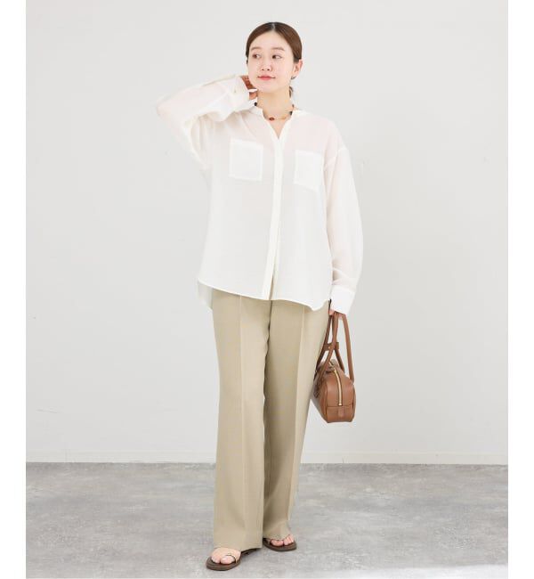 IENA「《セットアップ対応》ウォッシャブル シャークツイードセミワイドパンツ」|スラックス|