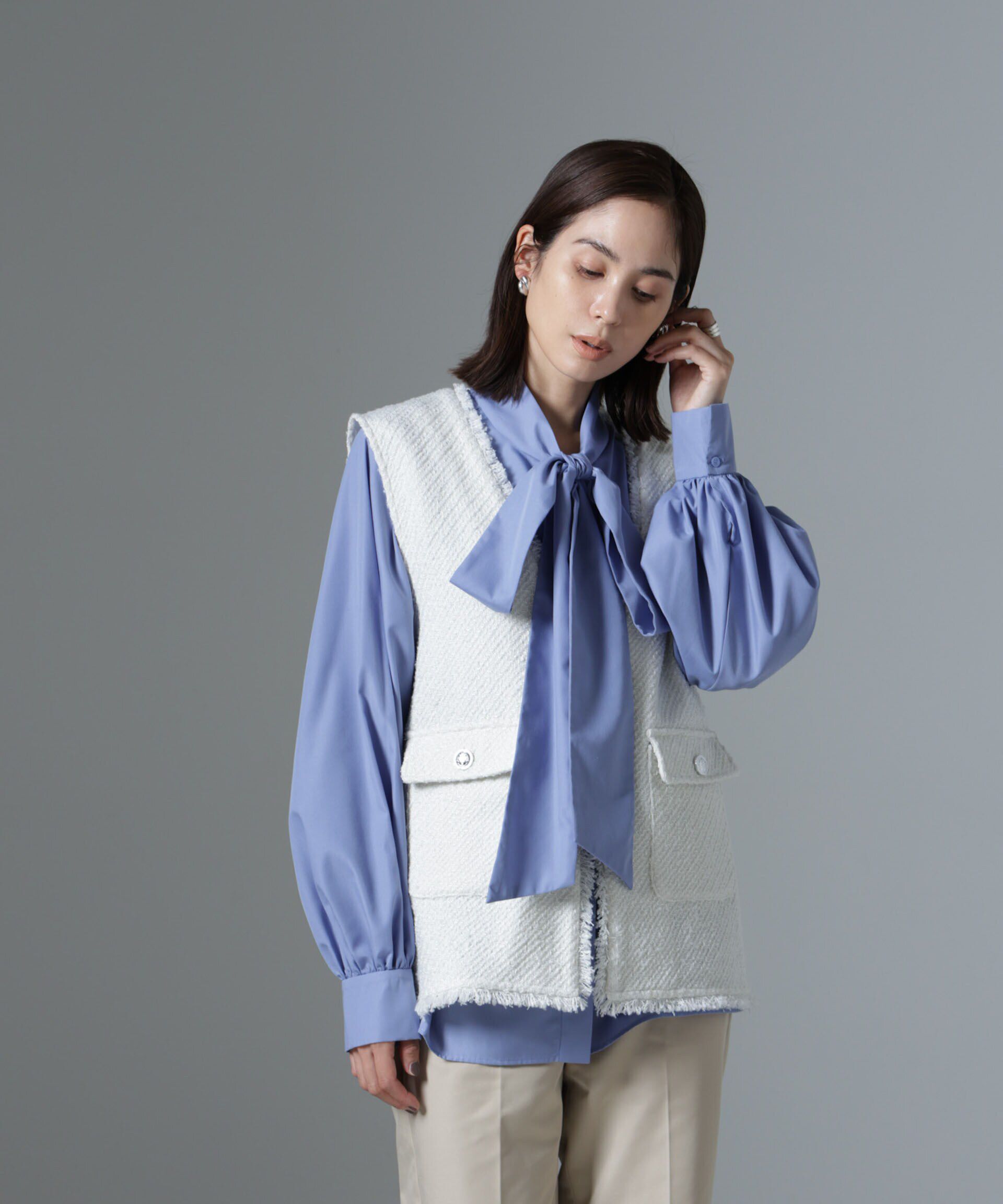 nano･universe「フリンジツイードベスト」|テーラードジャケット|ホワイト