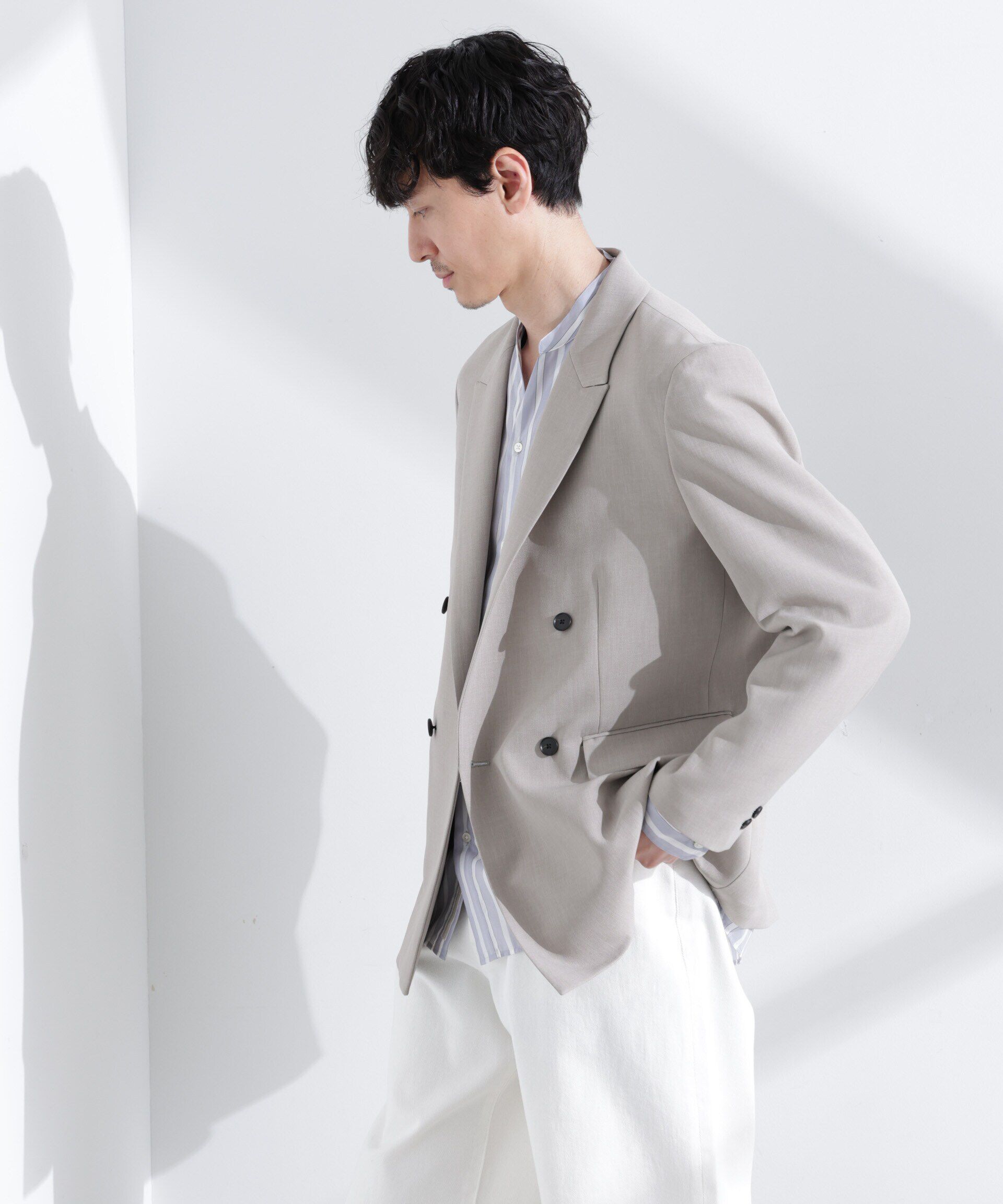 nano･universe「ReflaxR ダブルクロスウェザージャケット（セットアップ可）」|テーラードジャケット|ベージュ