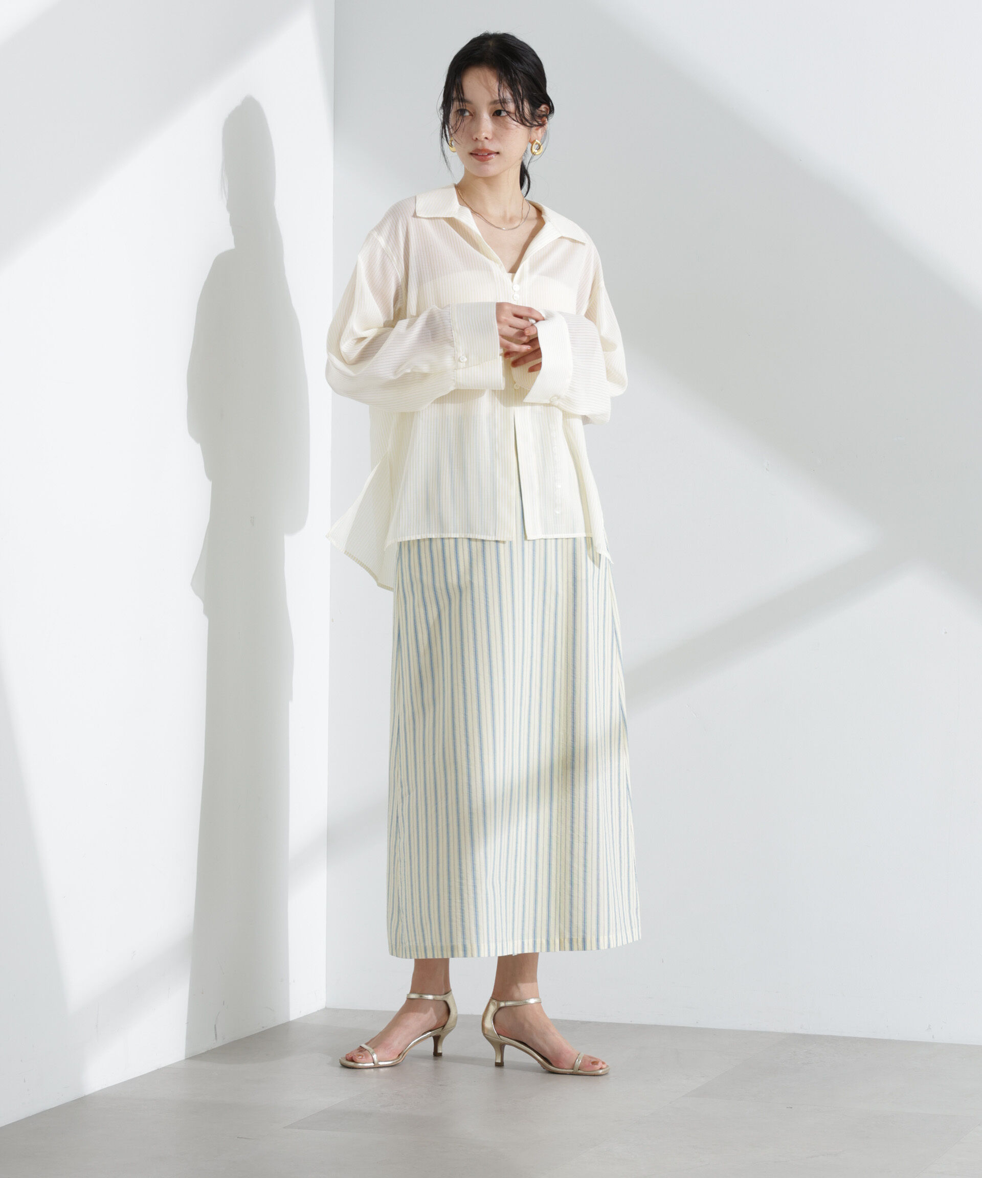 nano･universe「マルチボタンシアーストライプシャツ(セットアップ可)」|シャツ・ブラウス|