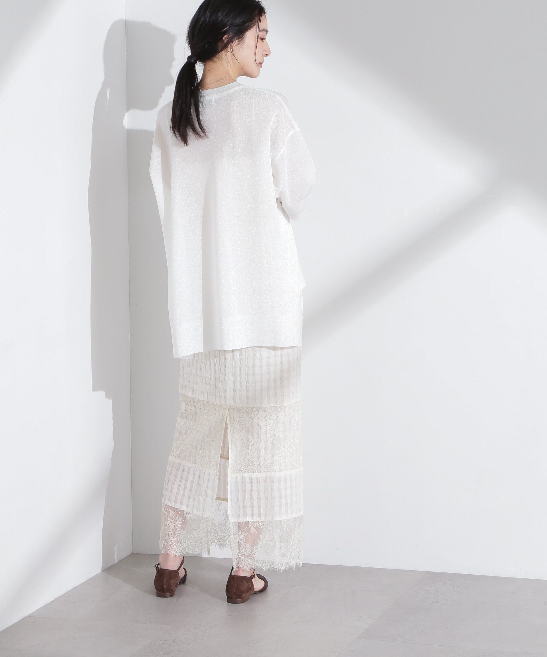 nano･universe「シアーチェックレースボーダーマキシスカート」|スカート|