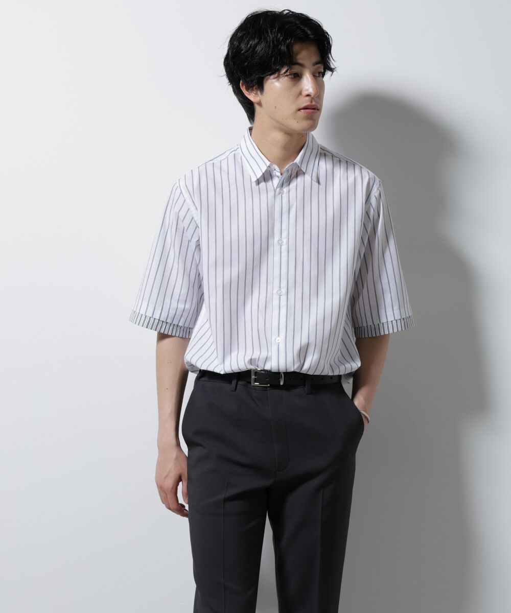 nano･universe「クレイジーストライプシャツ 半袖 １」|シャツ・ブラウス|