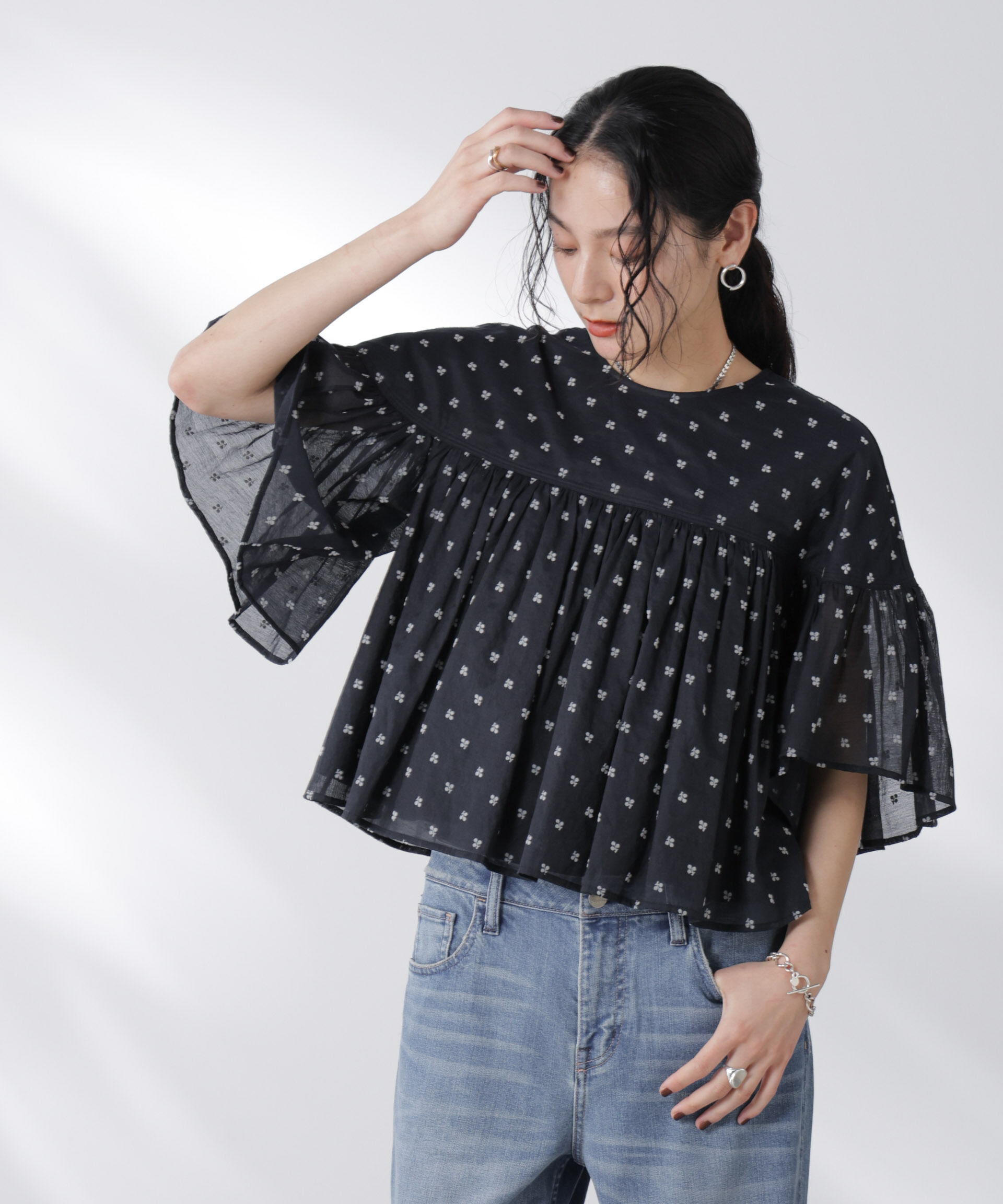 nano･universe「made in india コットンフロッキーフラワーブラウス」|シャツ・ブラウス|