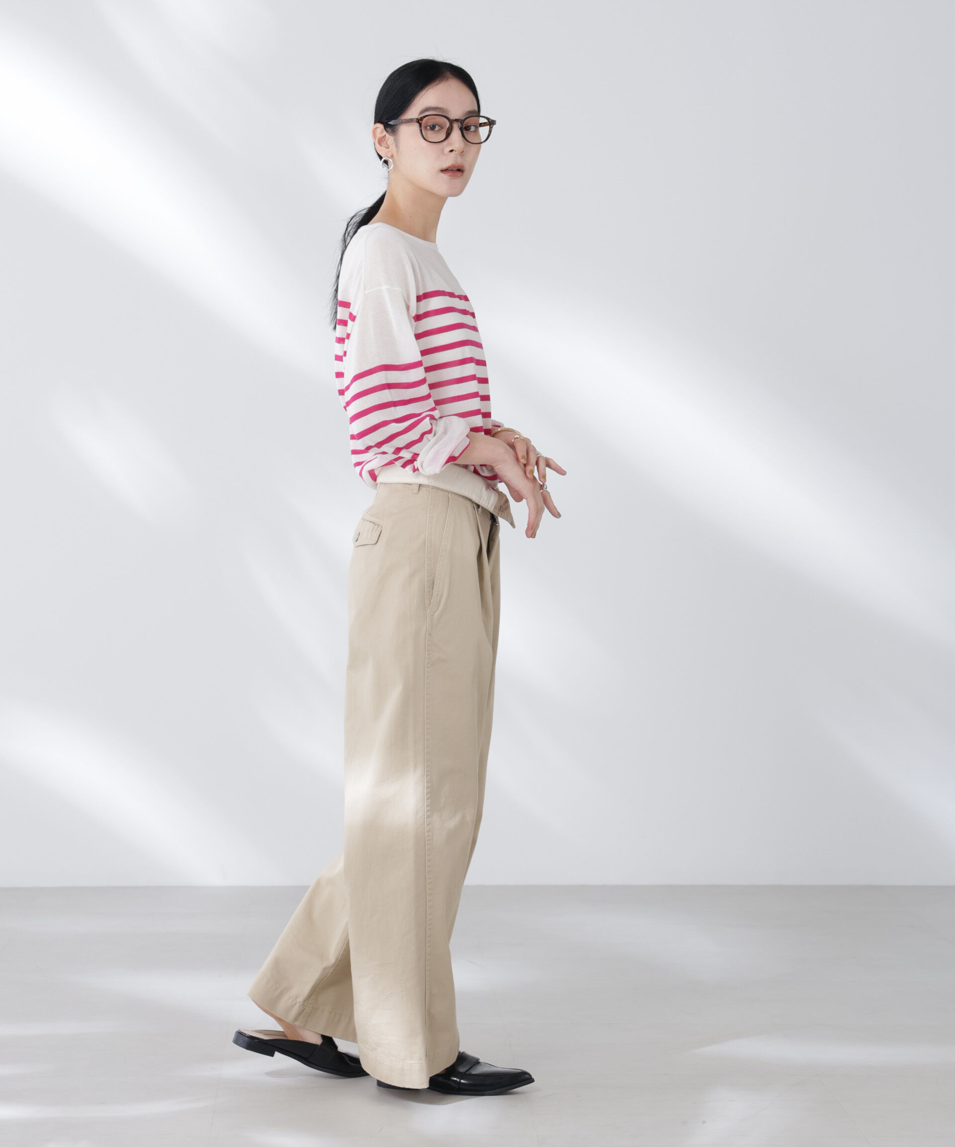 nano･universe「コットンナイロンシアーボーダーニットトップス」|ニット・セーター|