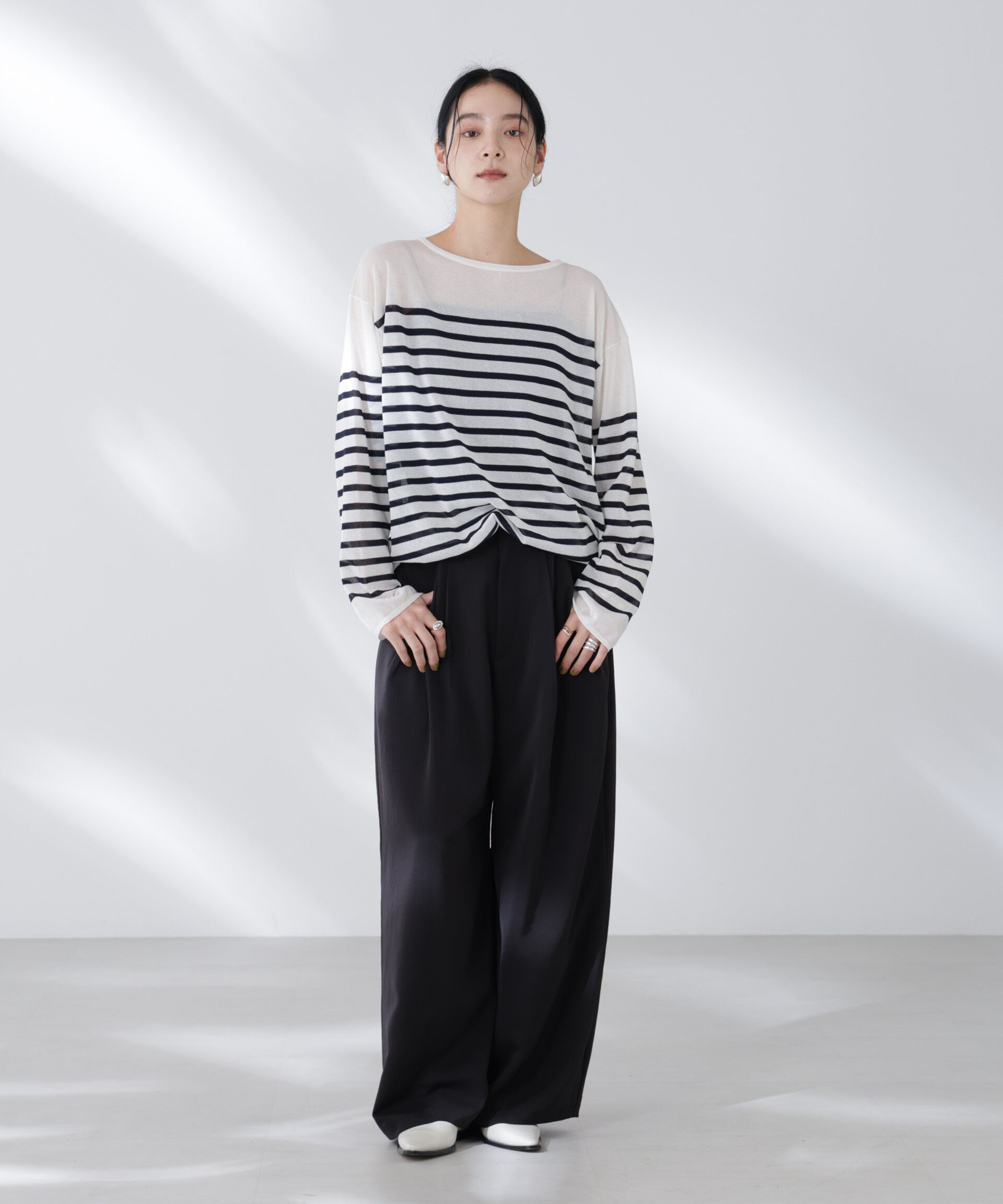 nano･universe「コットンナイロンシアーボーダーニットトップス」|ニット・セーター|